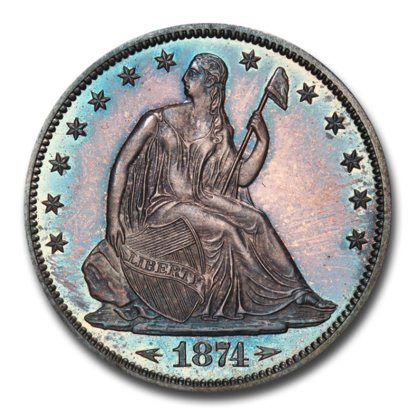 1874年 シーッティドリバティ50セント 1874 S Seated Liberty Half Dollar 50c Circulated VG Details