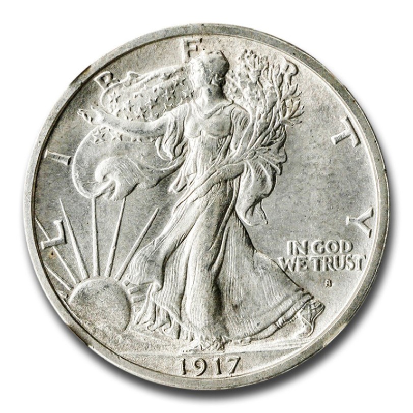 1917年 ウォーキング リバティ ハーフ ダラー 銀貨 オブバース 50