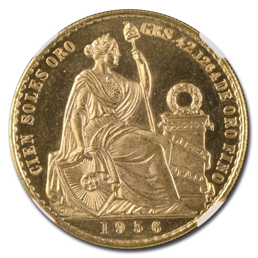 1956年 ペルー 100ソル 金貨 ゴールド リバティ 女神 坐像 座 国章