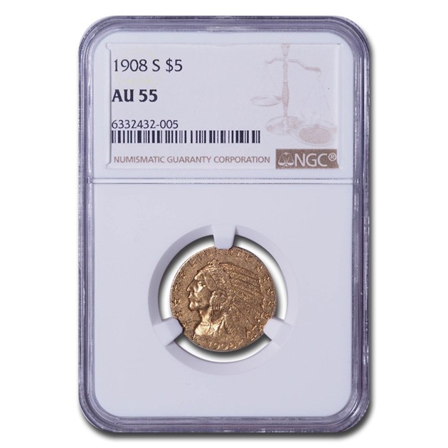 ꥫ ǥ 5ɥ ϡ  1908ǯ ꥫ¤ʾȯ AU-55 NGC ƥ