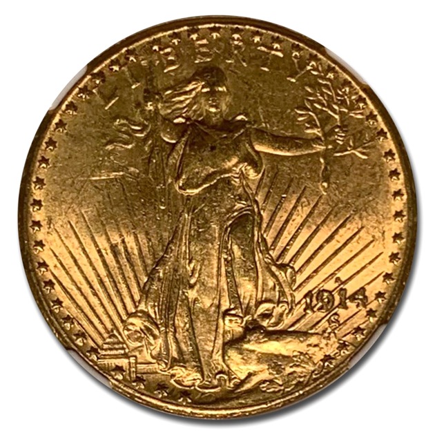 ����ꥫ ���֥� �������� 20�ɥ��� ����ȥ����ǥ� 1914ǯ�� ����ꥫ¤ʾ��ȯ�� (����ե�󥷥���¤ʾ��) MS-62 NGC ����ƥ�����������