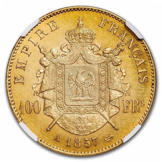 �ʥݥ쥪��3�� �ե�󥹹��� 100�ե���� �ե�� �ѥ�¤ʾ�� 1857ǯ�� AU-58 NGC ����ƥ�����������