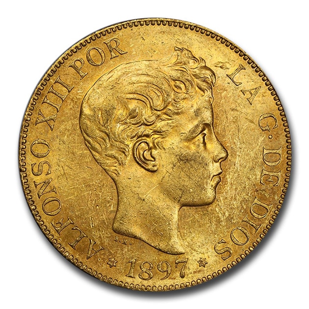 コインの洋書　　古代ローマ時代　他　硬貨　世界の金貨 アルフォンソ13世 100ペセタ金貨 スペイン 1897年製 MS-61 PCGS