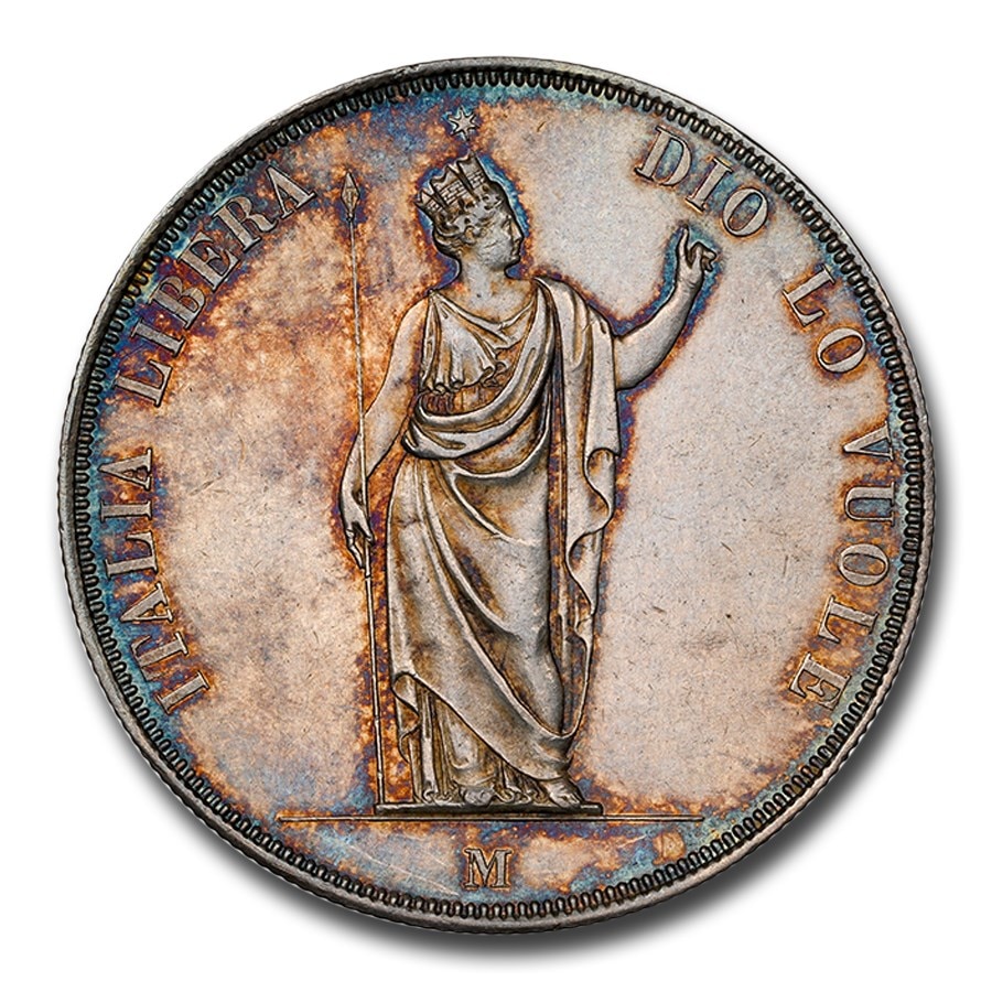 1848年イタリア　ミラノ　ロンバルディア革命臨時政府 5リラ銀貨 1848年 イタリア 5リラ 銀貨 槍を持つ女神 ロンバルディア臨時