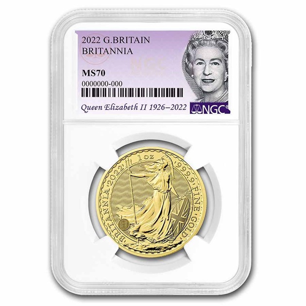 ブリタニア金貨 1オンス 2022年製 イギリス王立造幣局発行 MS-70 NGC
