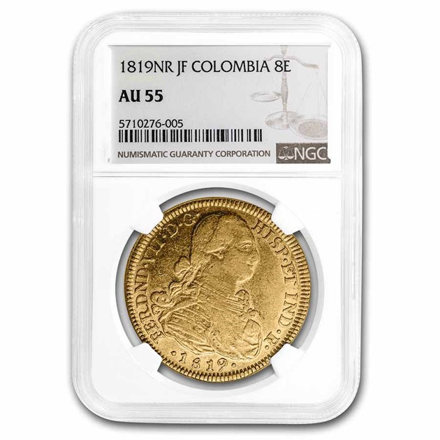 フェルナンド7世 8エスクード金貨 コロンビア ヌエボ・レイノ 1819年製