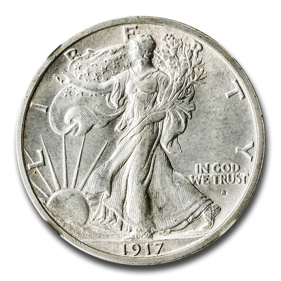 C3393【アンティーク】外国銀貨 1917年 ウォーキング リバティ ハーフ ダラー 銀貨 オブバース 50