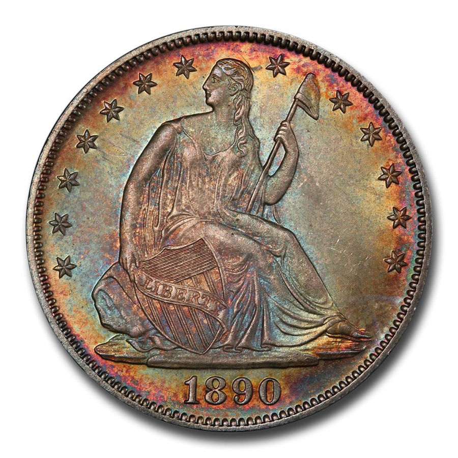 1890年 シーテッド リバティ ハーフ ダラー 銀貨 50セント 自由