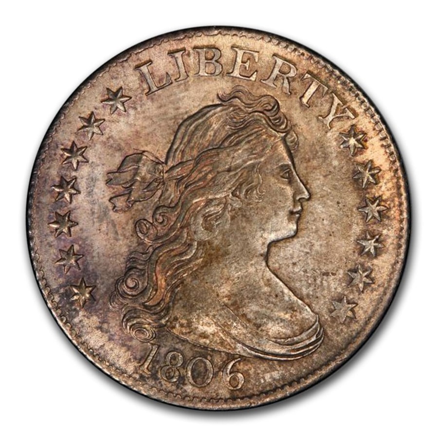 1806年 ドレイプド バスト クォーター ダラー 銀貨 25セント シルバー コイン イーグル ドレープ アメリカ合衆国造幣局 フィラデルフィア  MS-65 PCGS アンティークコインの販売 | 金貨や銀貨のご購入は「金銀の貯金箱」