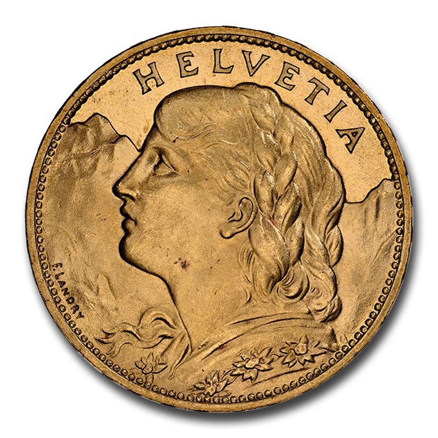 ヘルヴェティア 100フラン金貨 スイス 1925年製 MS-65 NGC