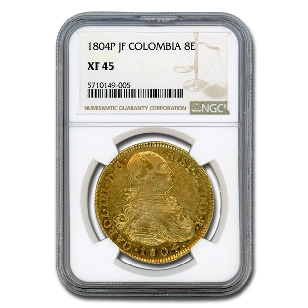 カルロス4世 8エスクード金貨 コロンビア ポパヤン 1804年製 XF