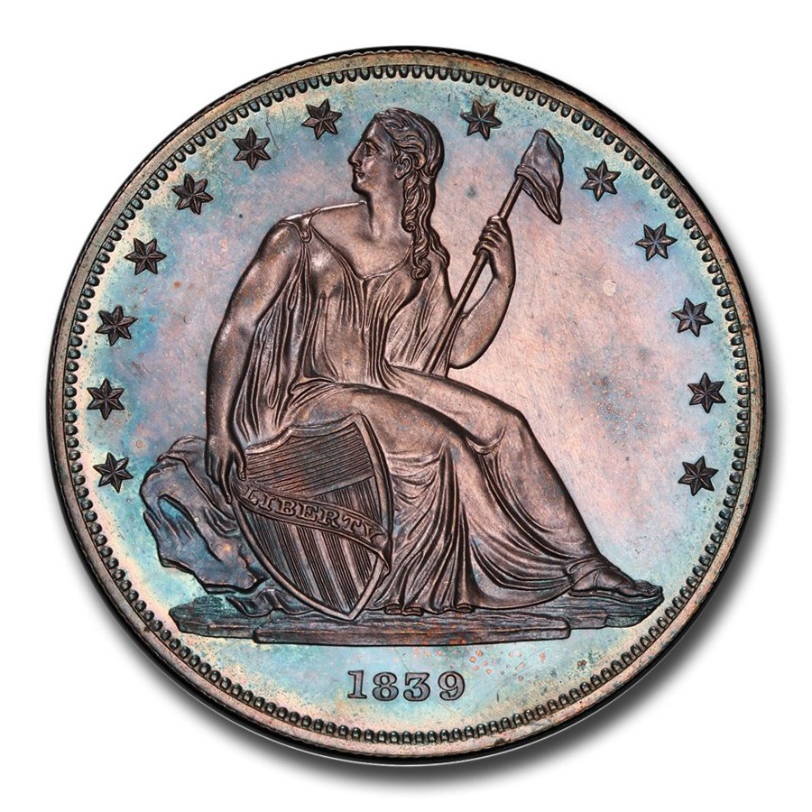 1839年 ゴブレヒト シーテッドリバティ ダラー 銀貨 1ドル シルバー コイン 自由の女神 イーグル クリスチャン・ゴブレヒト リストライク  再鋳貨 アメリカ合衆国造幣局 フィラデルフィア PR-64+ PCGS (J-104 Restrike) アンティークコインの販売 | 金貨や銀貨のご 購入は ...