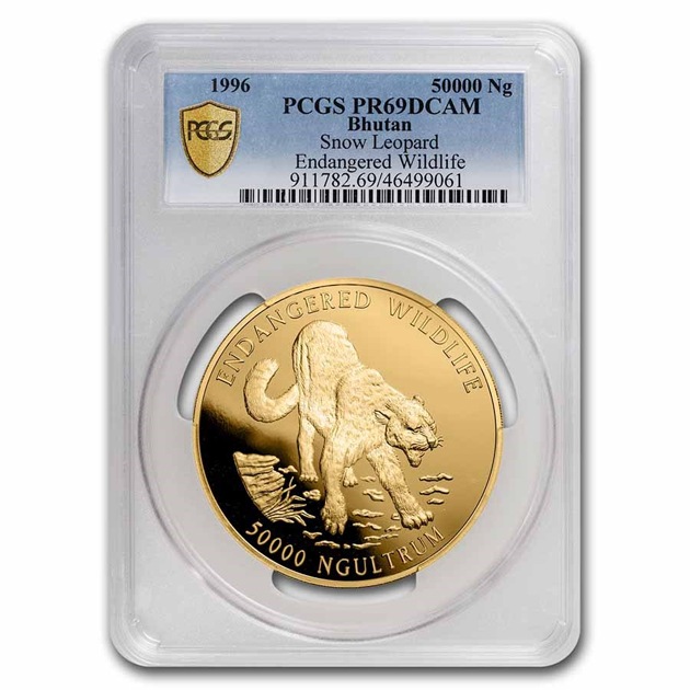 ネパールの銀貨、5オンス、ユキヒョウ、プルーフ（証明書付き）PCGS ユキヒョウ 50000ニュルタム金貨 5オンス 1996年製 ブータン PR-69