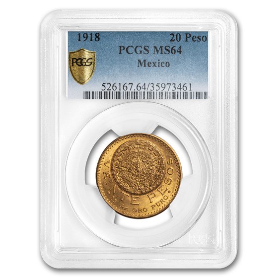 アステカ カレンダー 20ペソ金貨 メキシコ 1918年製 MS-64 PCGS
