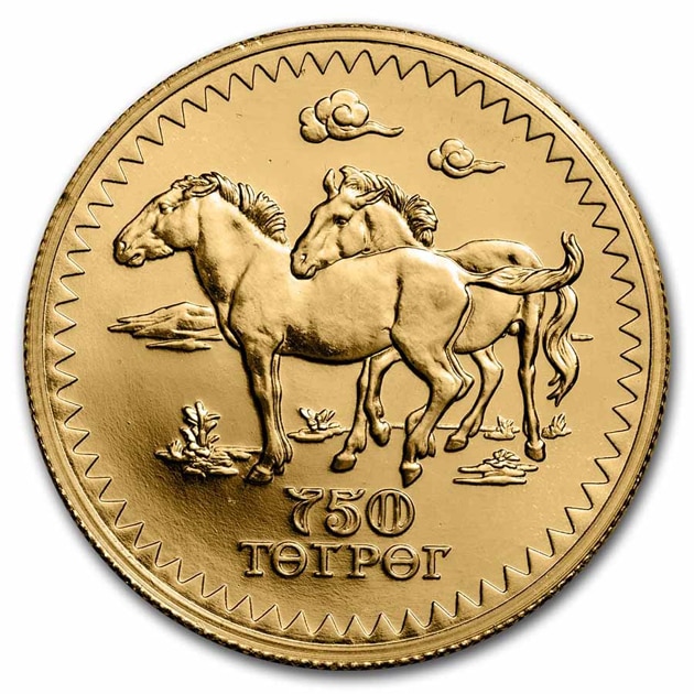 モウコノウマ金貨 750トゥグルグ 1976年製 モンゴル BU ヴィンテージ