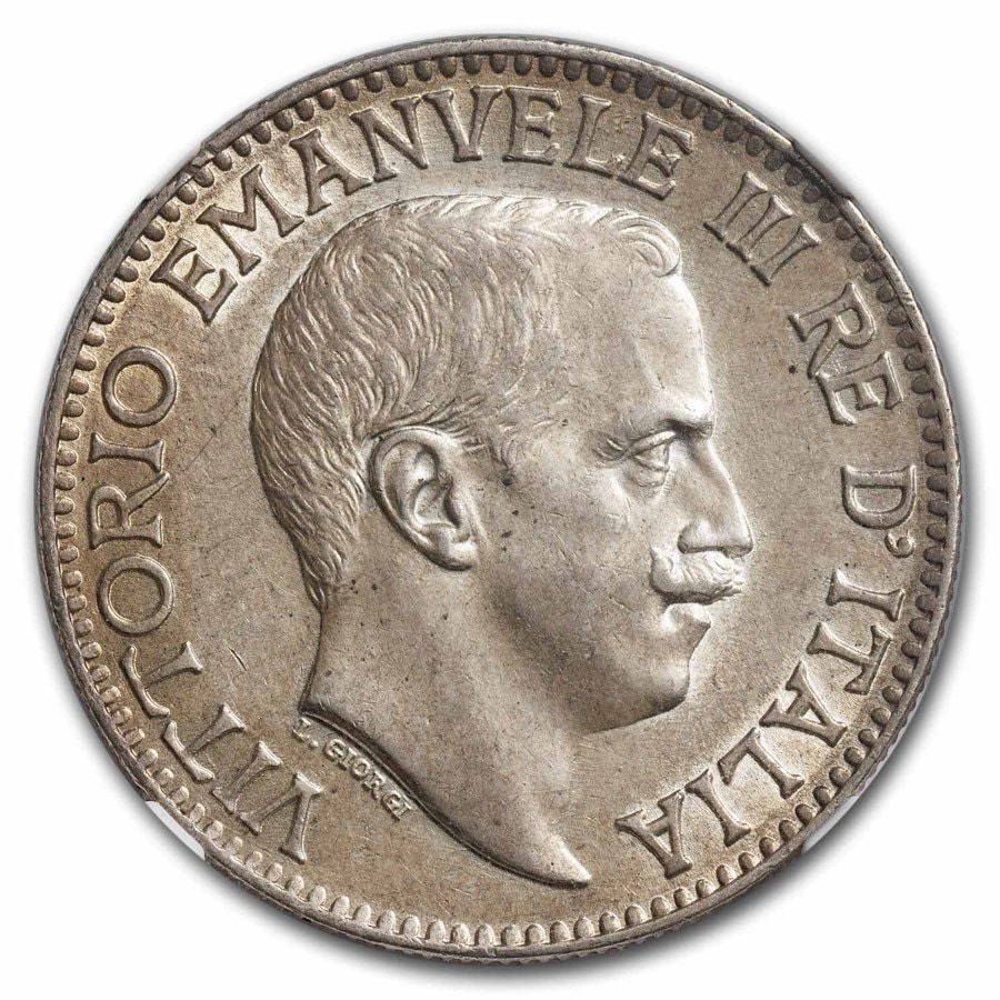 1913年 ヴィットーリオ・エマヌエーレ3世 イタリア国王 1ルピア 銀貨
