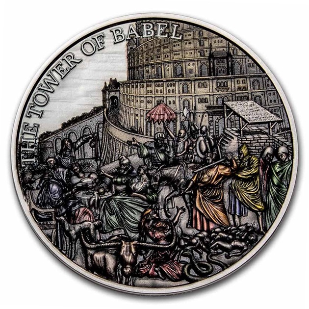 2022年 バベルの塔 銀貨 5オンス 10ドル カラー トケラウ Unc ハイ