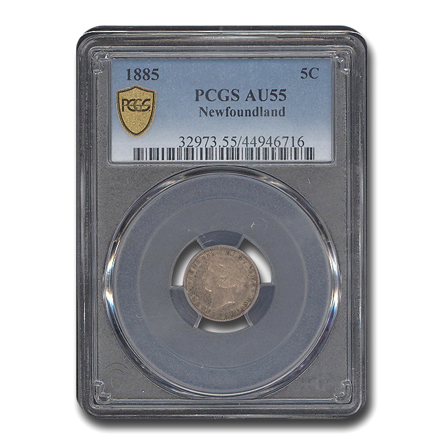 1885ǯ ���ʥ� �˥塼�ե���ɥ��� 5����� ��� �������ȥꥢ���� �ӥ��ȥꥢ AU-55 PCGS ����ƥ�����������