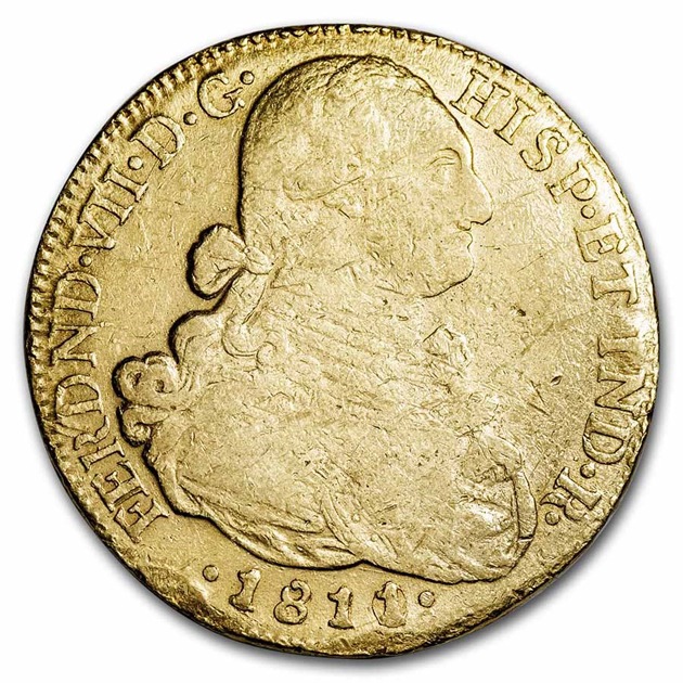 フェルナンド7世 8エスクード金貨 コロンビア 1811年製 XF