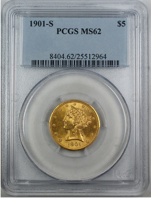 アンティークコイン　アメリカ　5ドル金貨リバティヘッド 1901-S Liberty ＄5 PCGS MS-62