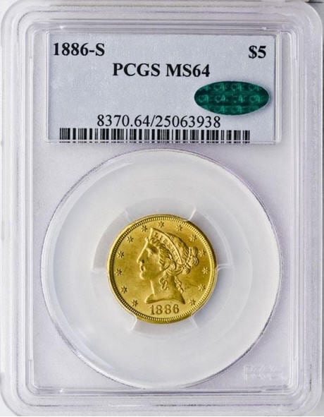 アンティークコイン アメリカ 5ドル金貨リバティヘッド 1886-S ＄5