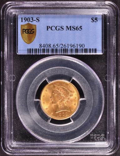 アンティークコイン　アメリカ　5ドル金貨リバティヘッド 1903-S LIBERTY ＄5 PCGS MS 65