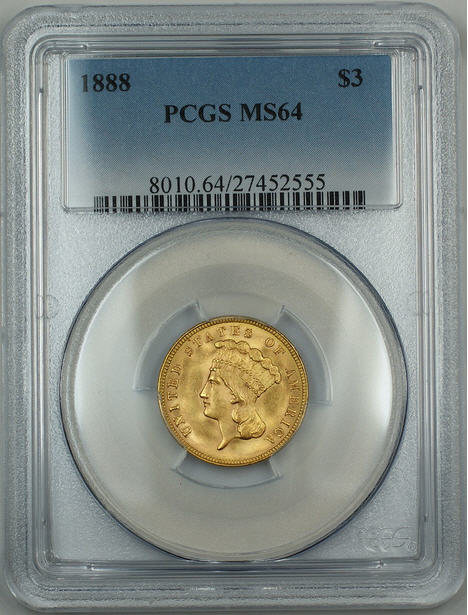 アンティークコイン アメリカ 3ドル金貨インディアンプリンスヘッド1888 $3 PCGS MS64