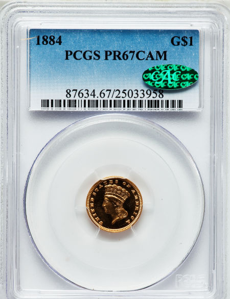 アンティークコイン アメリカ ゴールドダラー1ドル金貨 1884 GOLD G$1 PCGS/CAC PR 67 Cameo