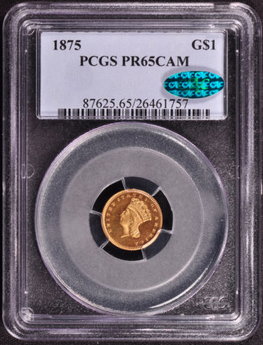アンティークコイン アメリカ ゴールドダラー1ドル金貨 1875 GOLD G$1 PCGS/CAC PR 65 Cameo