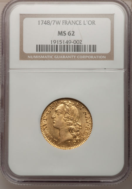 フランス金貨　LOUIS XV 1748/7-W LOUIS D'OR NGC MS62　KM513.22