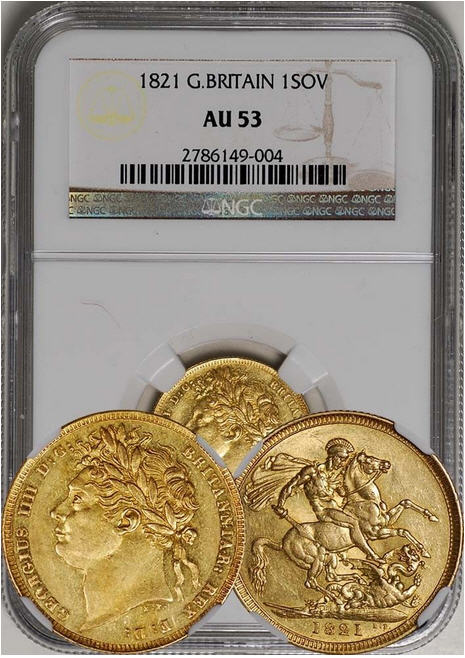 グレートブリテン　1ソブリン金貨Great Britain:1821 George IV Gold Sovereign NGC AU-53