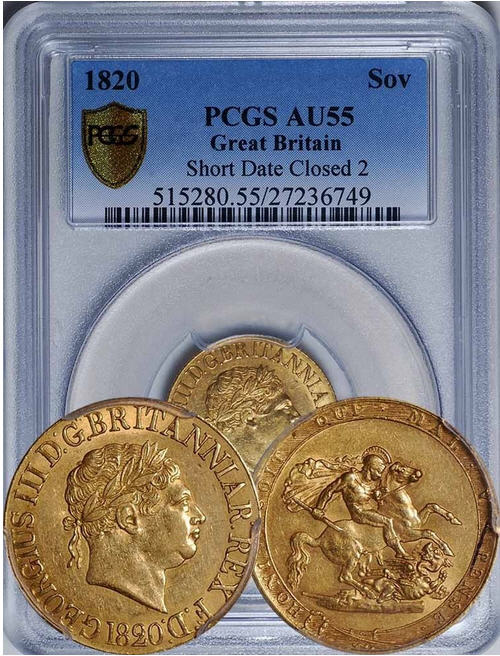 グレートブリテン　1ソブリン金貨Great Britain:1820 George III Gold Sovereign PCGS Secure Plus AU-55