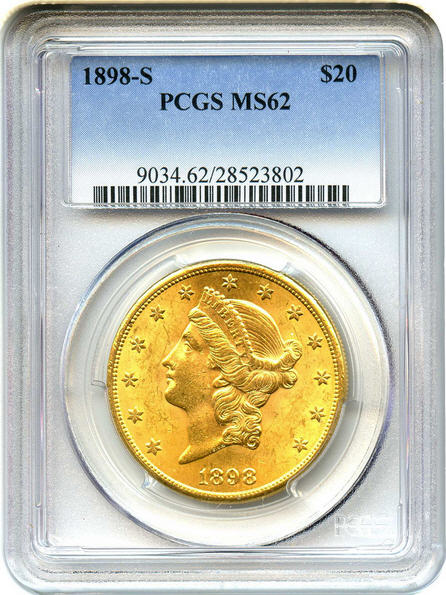 アンティークコイン アメリカ 20ドル金貨リバティヘッド 1898-S ＄20