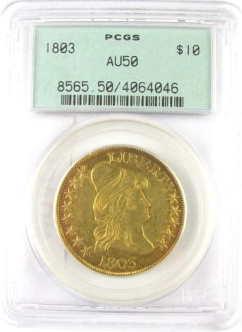 アンティークコイン　アメリカ　10ドル金貨ドレープドバスト1803 ＄10 Capped Bust Gold Eagle AU50 PCGS OGH