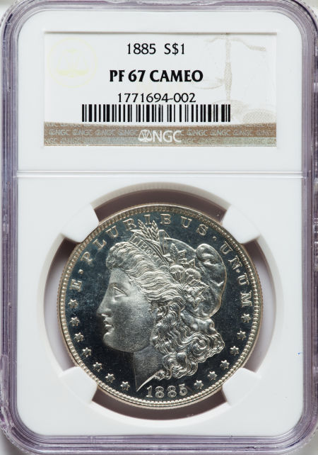 アンティークコイン　アメリカ　1ドル　モルガン銀貨1885 ＄1 NGCPR67  CAMEO