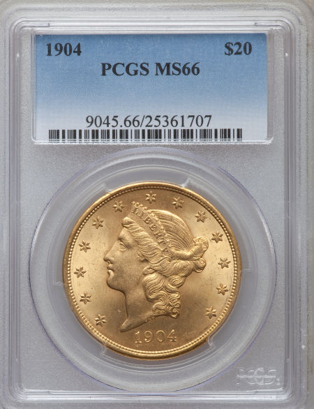 アンティークコイン　アメリカ　20ドル金貨リバティヘッド1904 ＄20 PCGS MS66