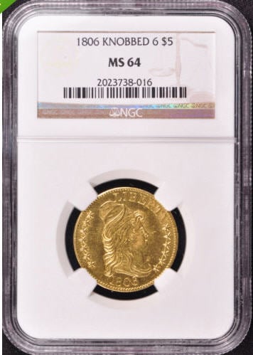アンティークコイン　アメリカ　ドレープドバスト5ドル金貨1806 DRAPED BUST ＄5 NGC MS 64