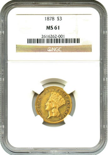 アンティークコイン アメリカ 3ドル金貨インディアンプリンスヘッド1878 $3 NGC MS61