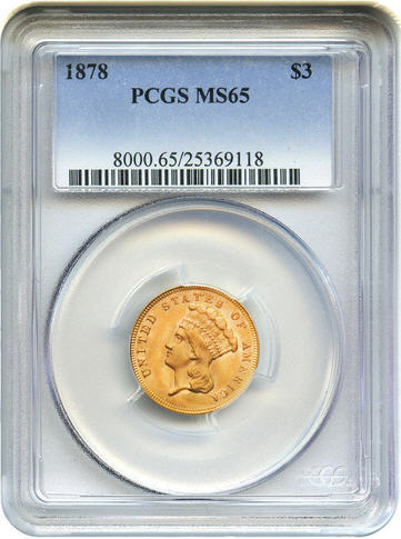 アンティークコイン アメリカ 3ドル金貨インディアンプリンスヘッド1878 $3 PCGS MS65