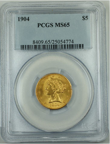 アンティークコイン　アメリカ　5ドル金貨リバティヘッド 1904 Liberty ＄5 PCGS MS-65