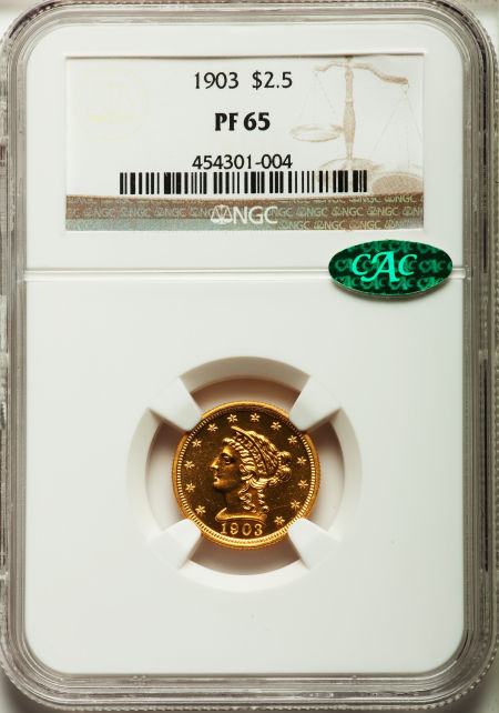 アンティークコイン　アメリカ　2.5ドル金貨 1903 ＄2 1/2 Proof65 NGC. CACリバティヘッド