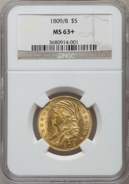 アンティークコイン　アメリカ　5ドル金貨キャップドバスト 1809/8 Capped Bust ＄5 MS63＋ NGC