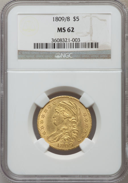 アンティークコイン　アメリカ　5ドル金貨キャップドバスト 1809/8 Capped Bust ＄5 MS62 NGC