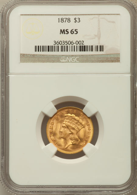 アンティークコイン アメリカ 3ドル金貨インディアンプリンスヘッド1878 $3 NGC MS65