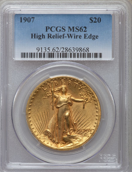 20ドル金貨セントゴーデンズ　ハイリリーフ1907 ＄20 PCGS MS62 High Relief Wire EDGE