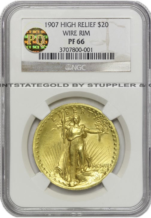 20ドル金貨セントゴーデンズ　ハイリリーフ1907 ＄20 NGC PF 66 High Relief Wire RIM