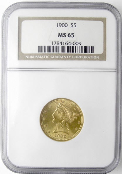 アンティークコイン　アメリカ　5ドル金貨リバティヘッド 1900 Liberty ＄5 NGC MS65
