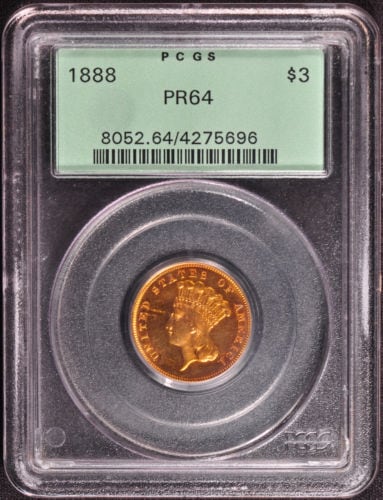 アンティークコイン アメリカ 3ドル金貨インディアンプリンスヘッド1888 INDIAN PRINCESS $3 PCGS PR 64