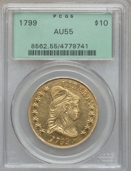 【動画あり】アメリカ　10ドル金貨ドレープドバスト1799 ＄10 Small Stars Obverse AU55 PCGS OGH