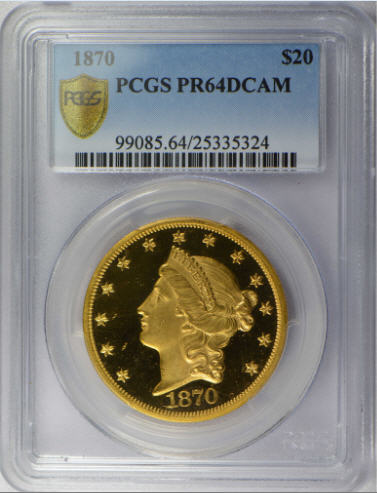 アンティークコイン アメリカ 20ドル金貨リバティヘッド1870 $20 Liberty Head Double Eagle PCGS proof64 DCAM